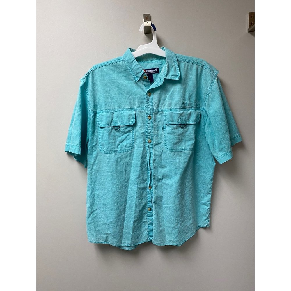 Reel Legends Men's Teal Fishing Shirt Large